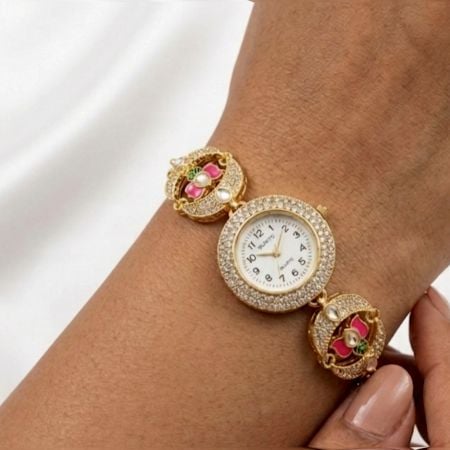 Handcrafted Kundan Alloy Metal Bracelet Watch